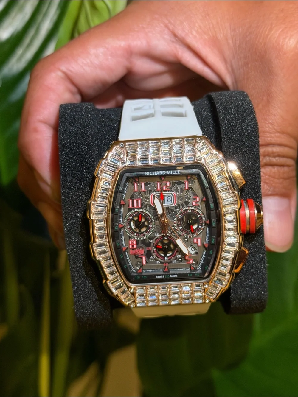 Rose Gold and Black Diamond Chronograph Watch - Black/Gold
